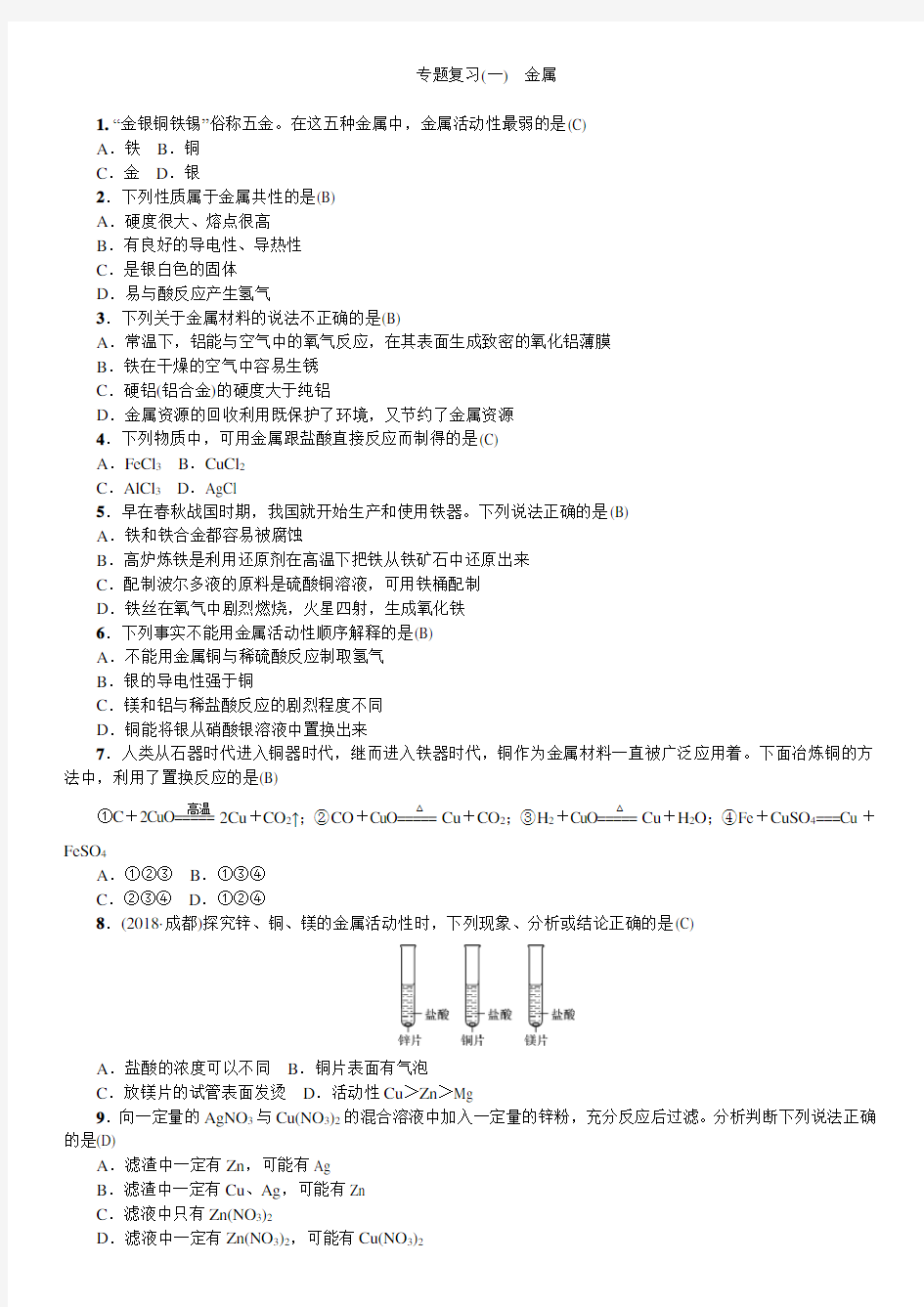 中考化学复习专题 金属