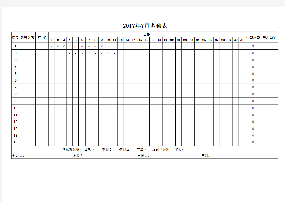 考勤表(自动计算出勤天数)