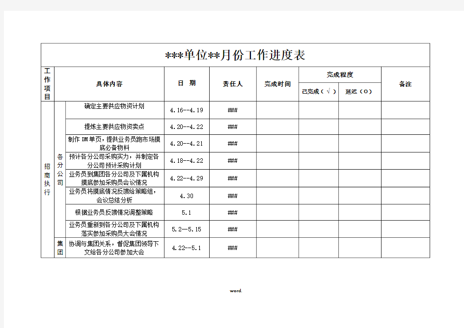 工作进度表范例#精选