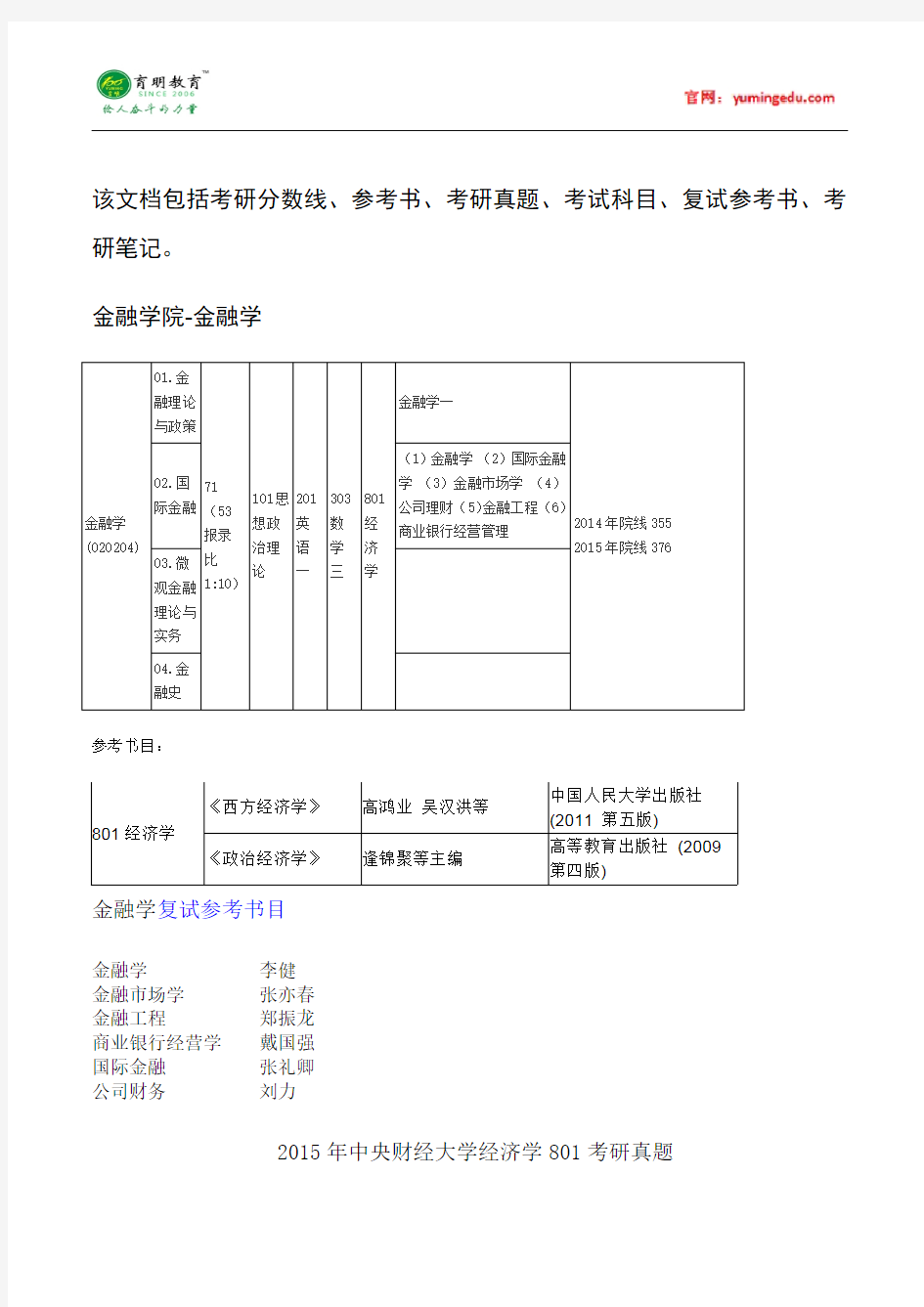 2015年中央财经大学金融学考研真题汇总11