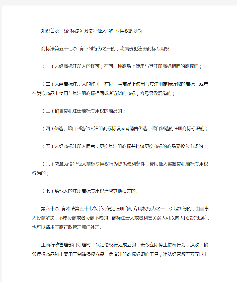 《商标法》对侵犯他人商标专用权的处罚