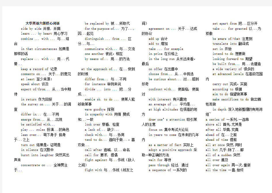 大学英语六级考试核心短语复习资料