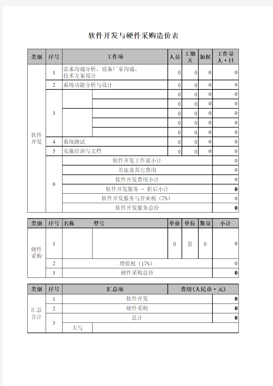 系统开发报价表_模板