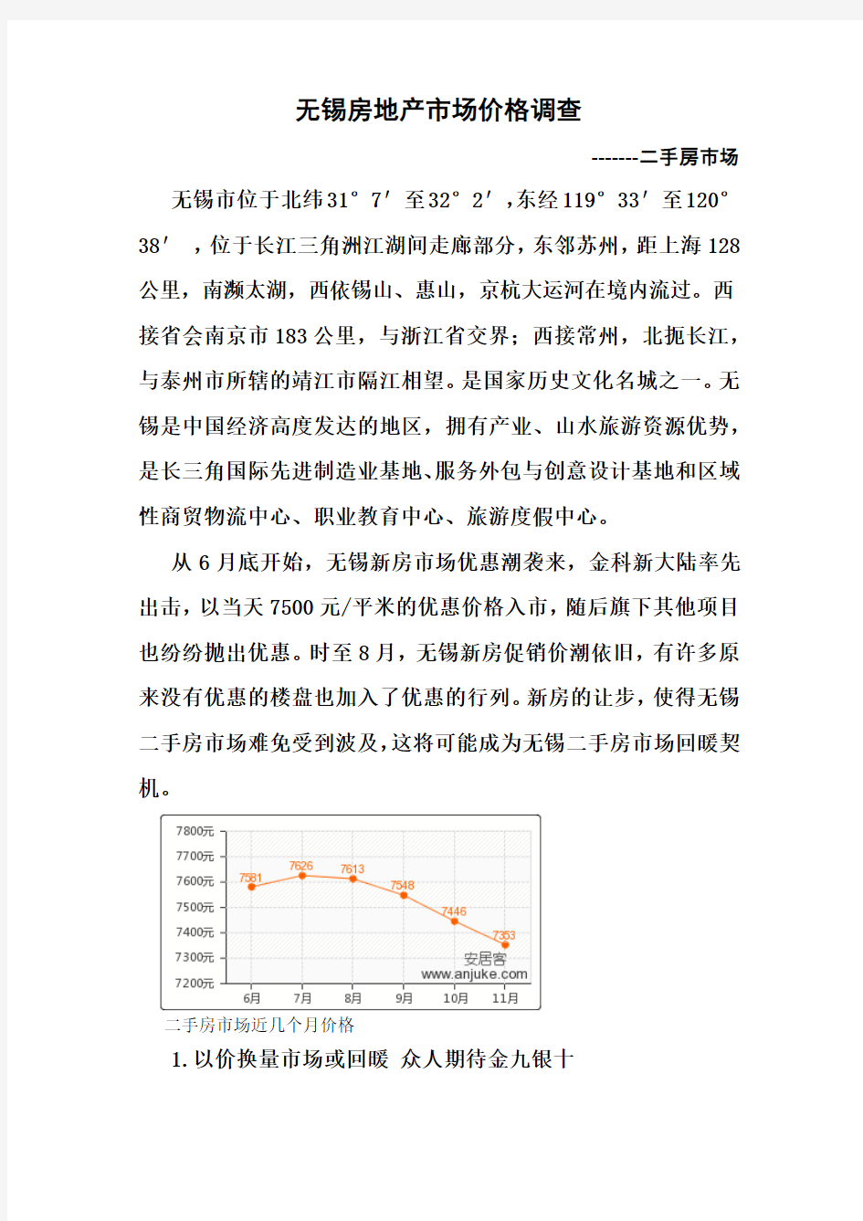 无锡房地产市场价格调查