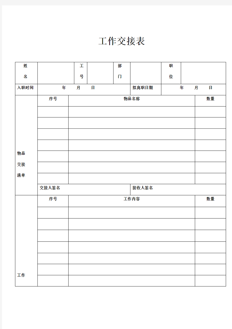 工作交接表模板 (2)