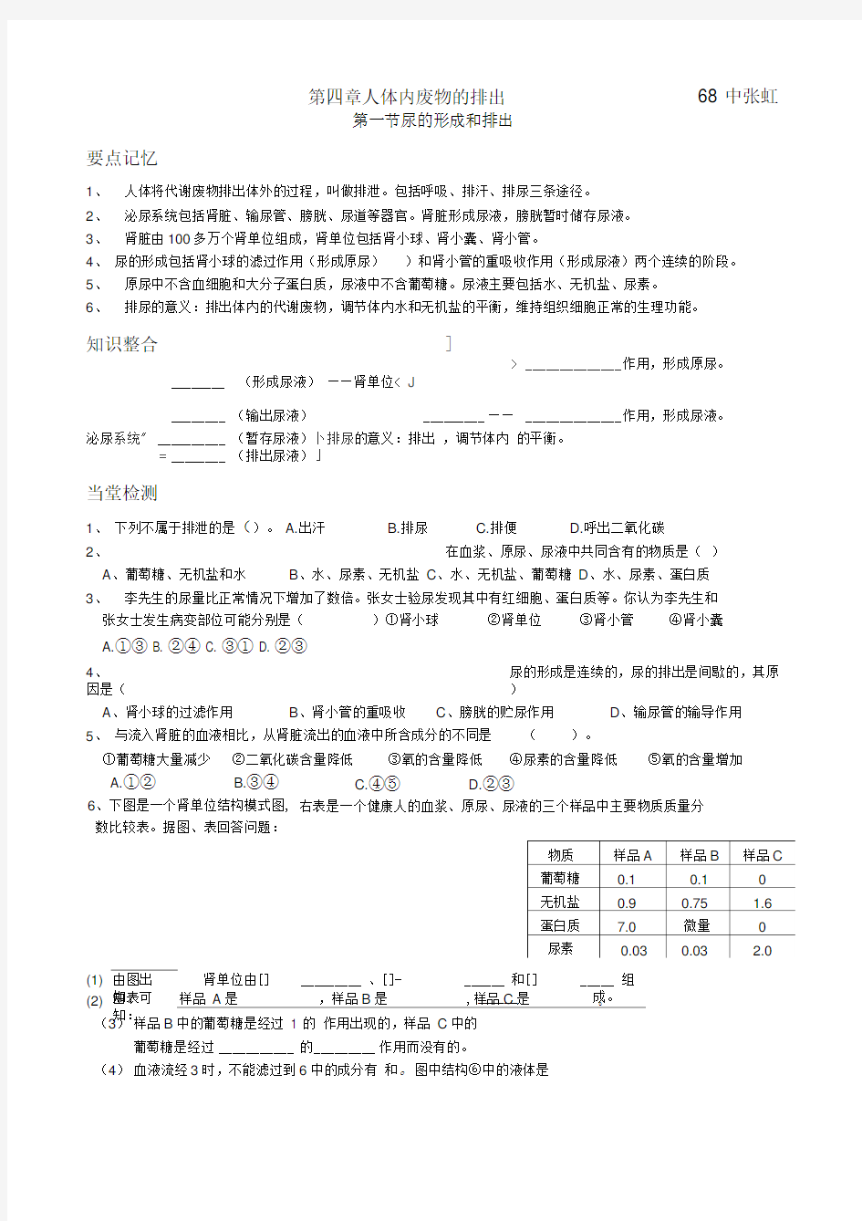 生物七年级下册第四章知识点及习题