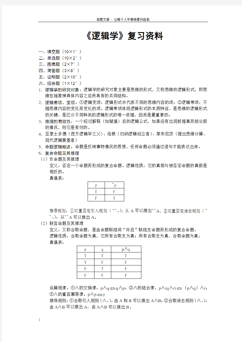 逻辑学期末复习资料