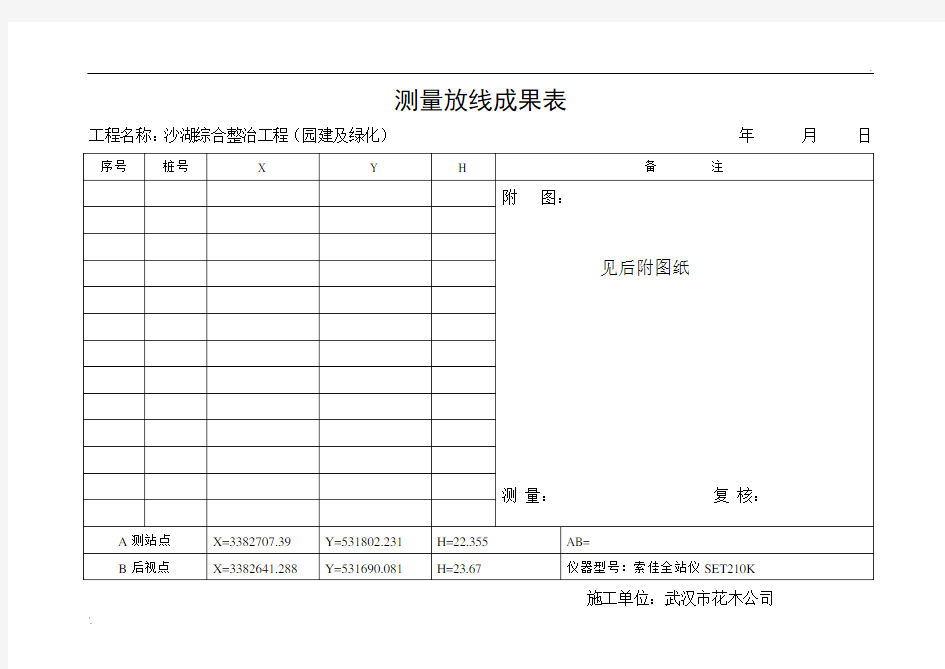 测量放线成果表