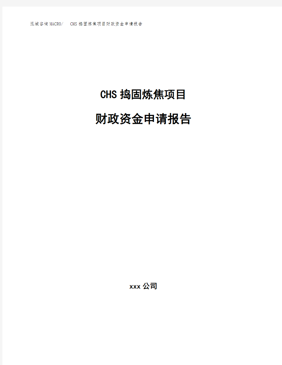 CHS捣固炼焦项目财政资金申请报告