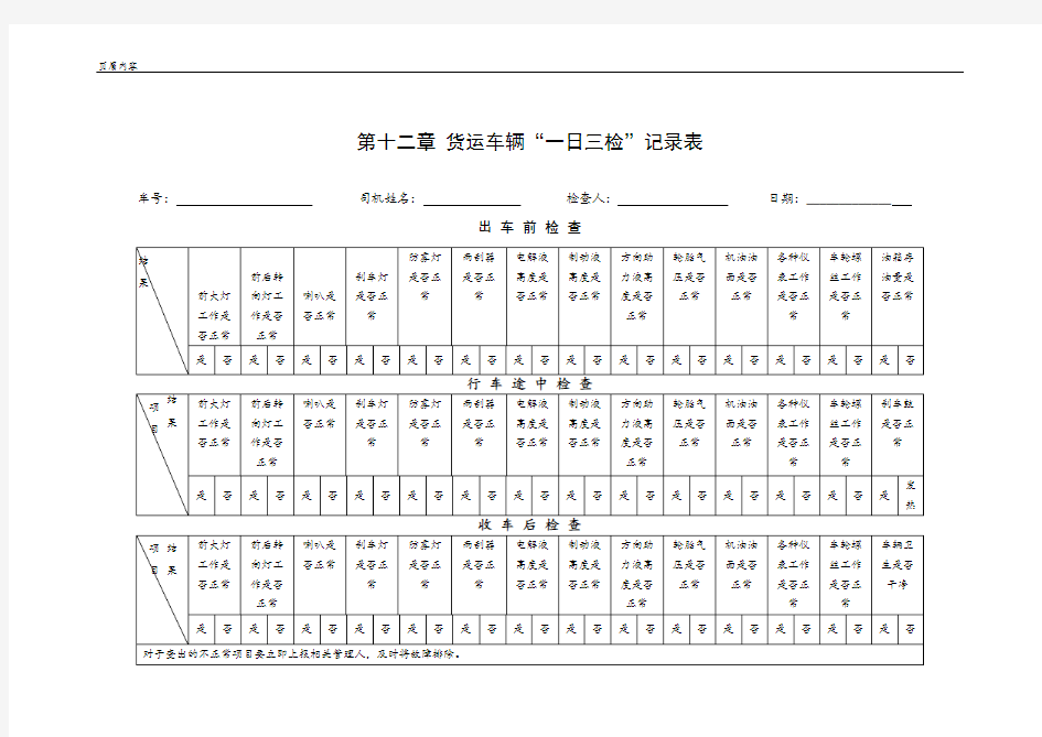 第十二章 货运车辆“一日三检”记录表