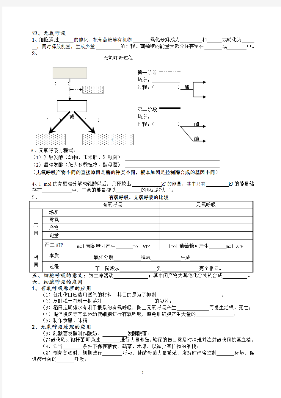 高中生物一轮复习呼吸作用学案