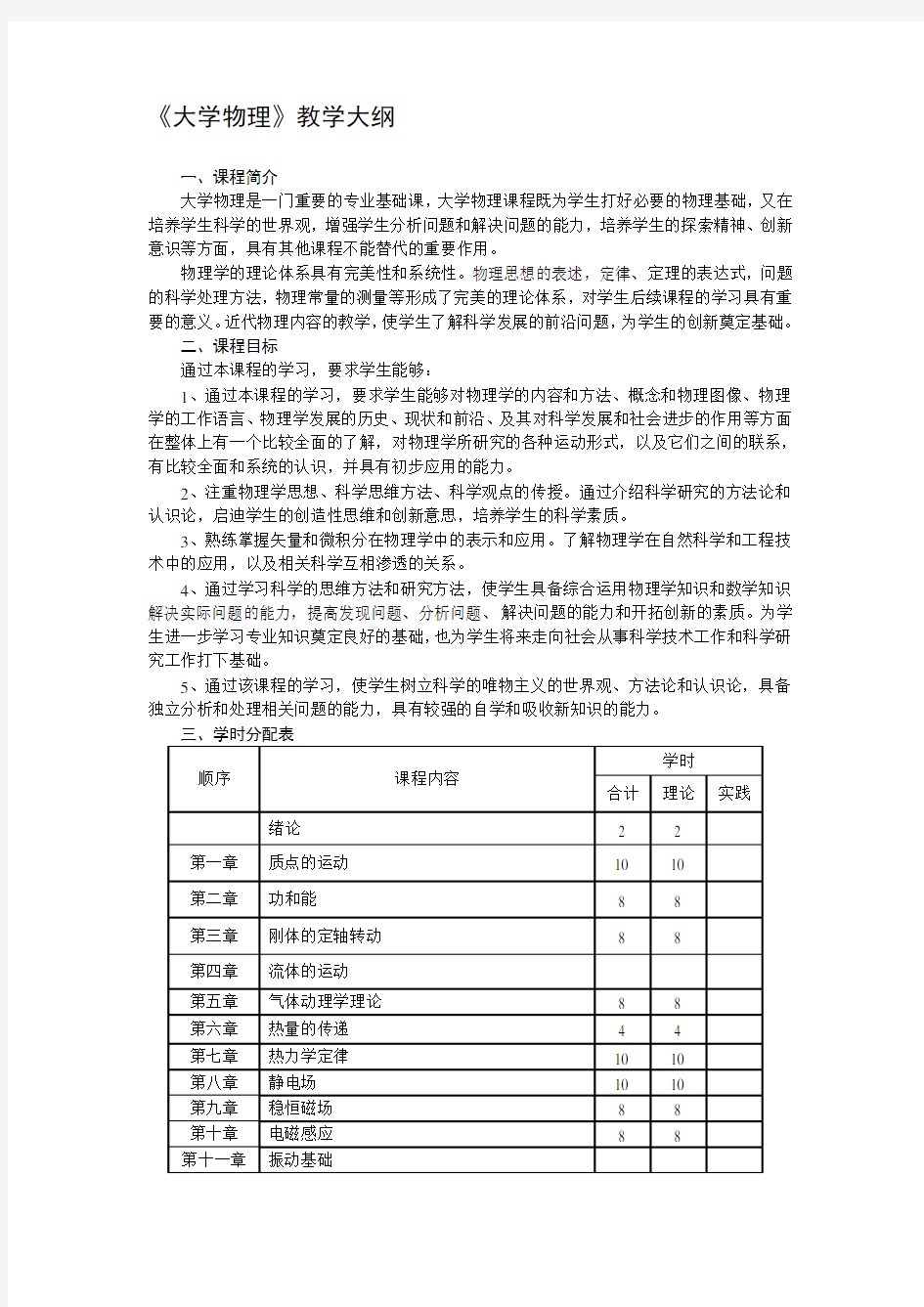 大学物理教学大纲.