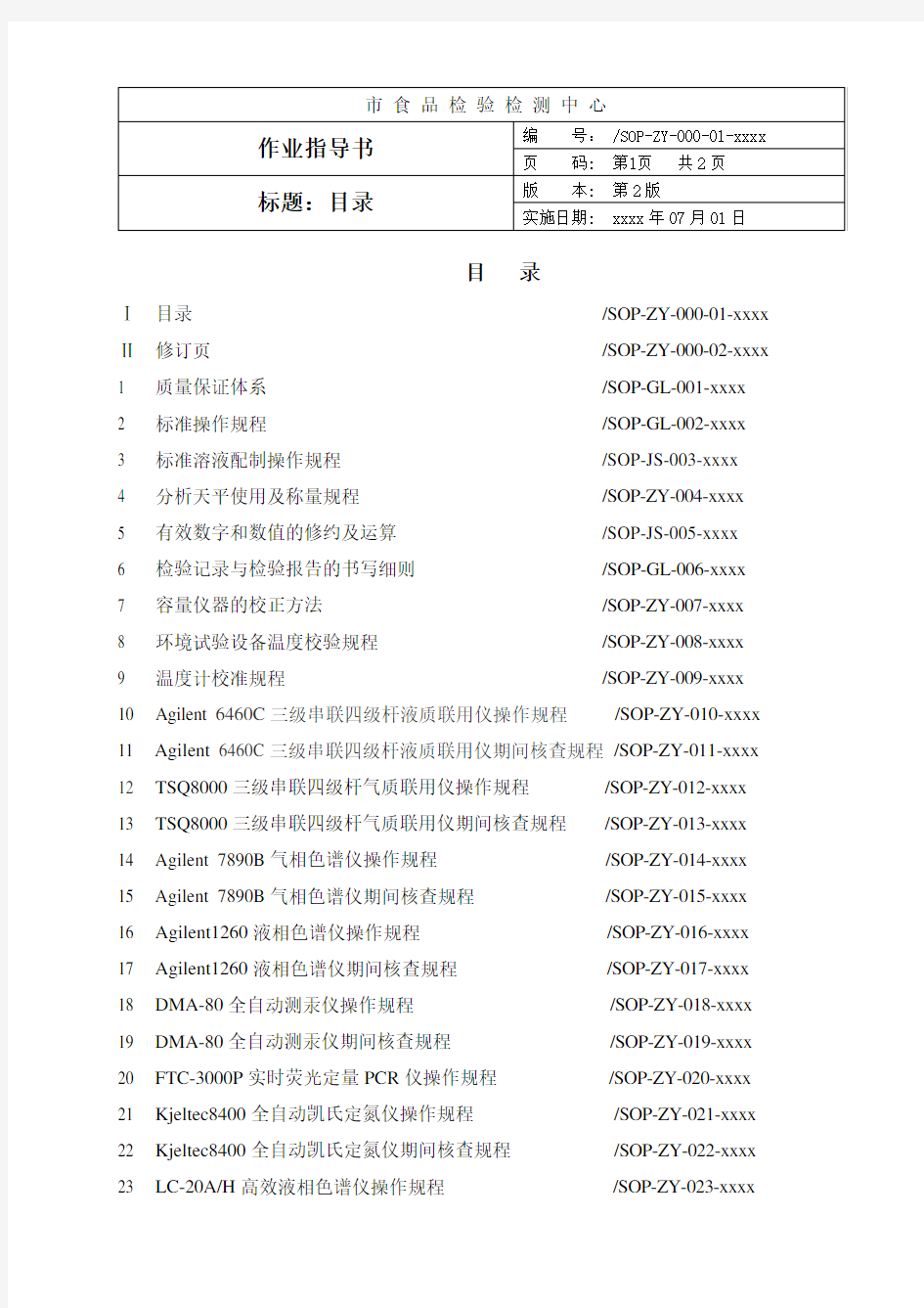 ☆食品检验检测中心实验室管理体系-操作规程