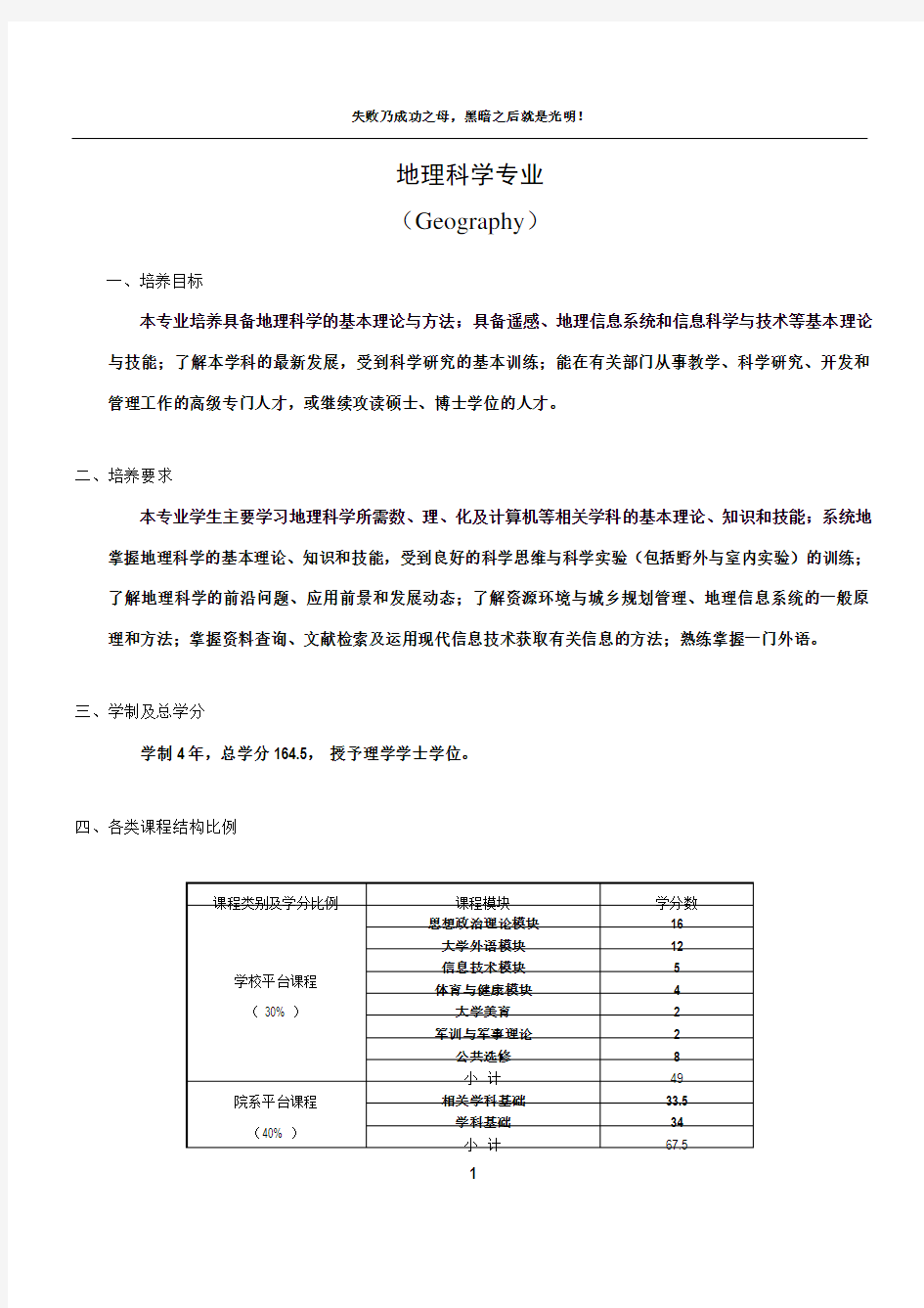 北京师范大学地理科学专业本科培养方案