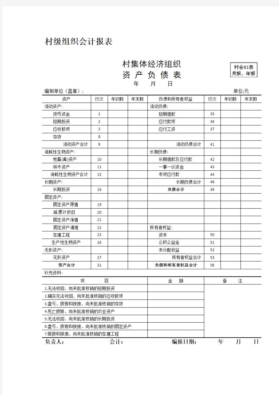 村级会计报表