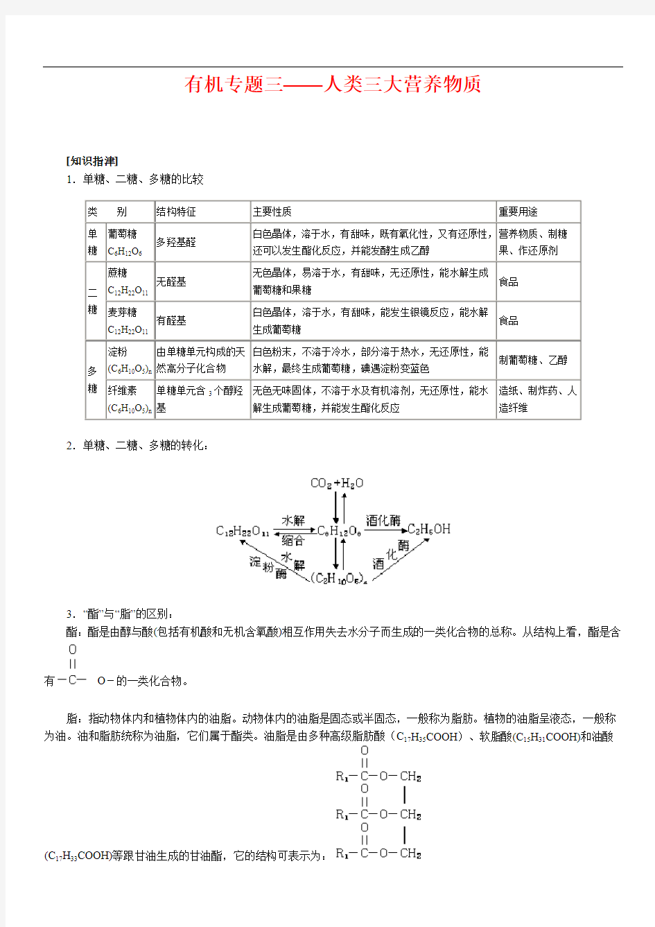 人类三大营养物质