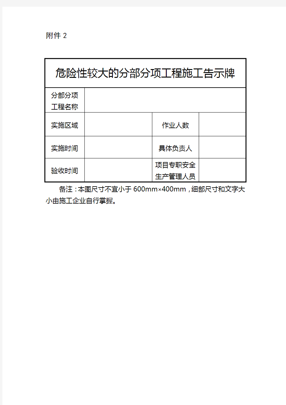 危险性较大的分部分项工程施工告示牌