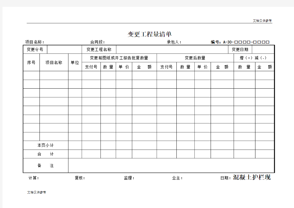 变更工程量清单