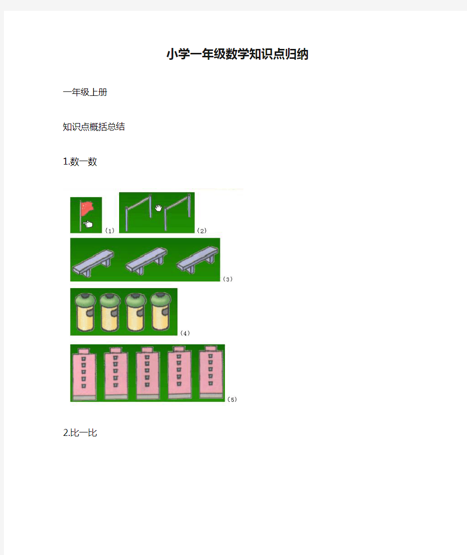 最新人教版小学一年级数学知识点归纳