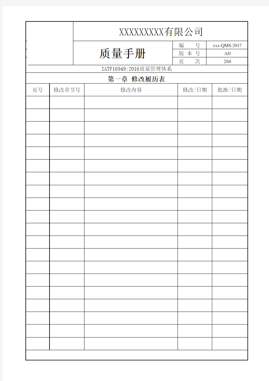 IATF16949-2016版质量手册全套文件模板