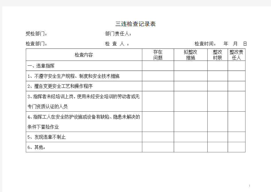 “三违”检查记录表