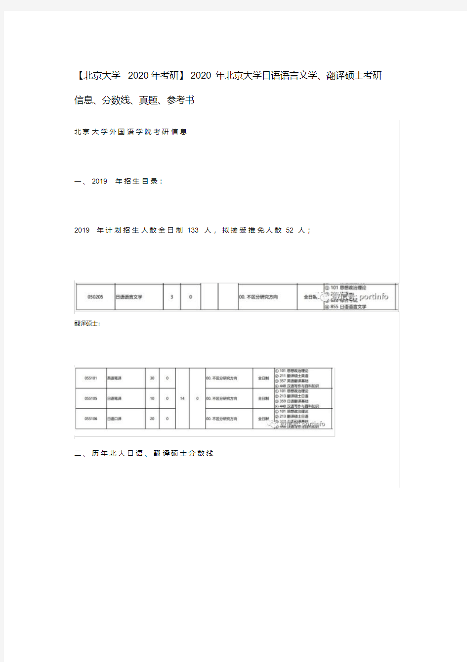 【北京大学2020年考研】2020年北京大学日语语言文学、翻译硕士考研信息、分数线、真题、参考书