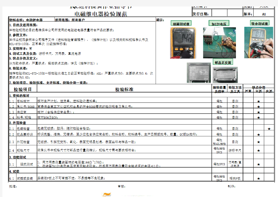 电磁继电器检验规范