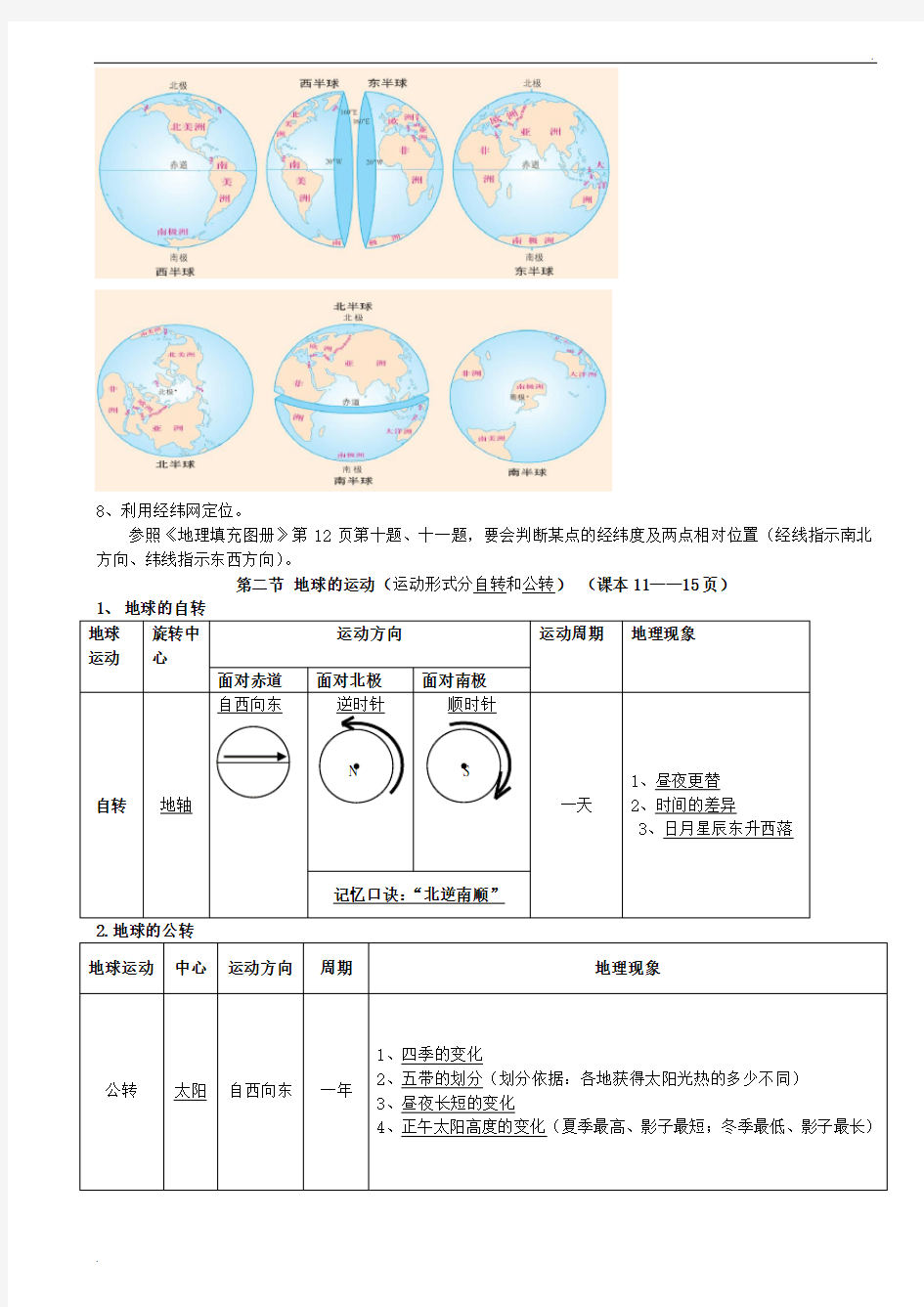 新人教版七年级地理上册复习知识点总结