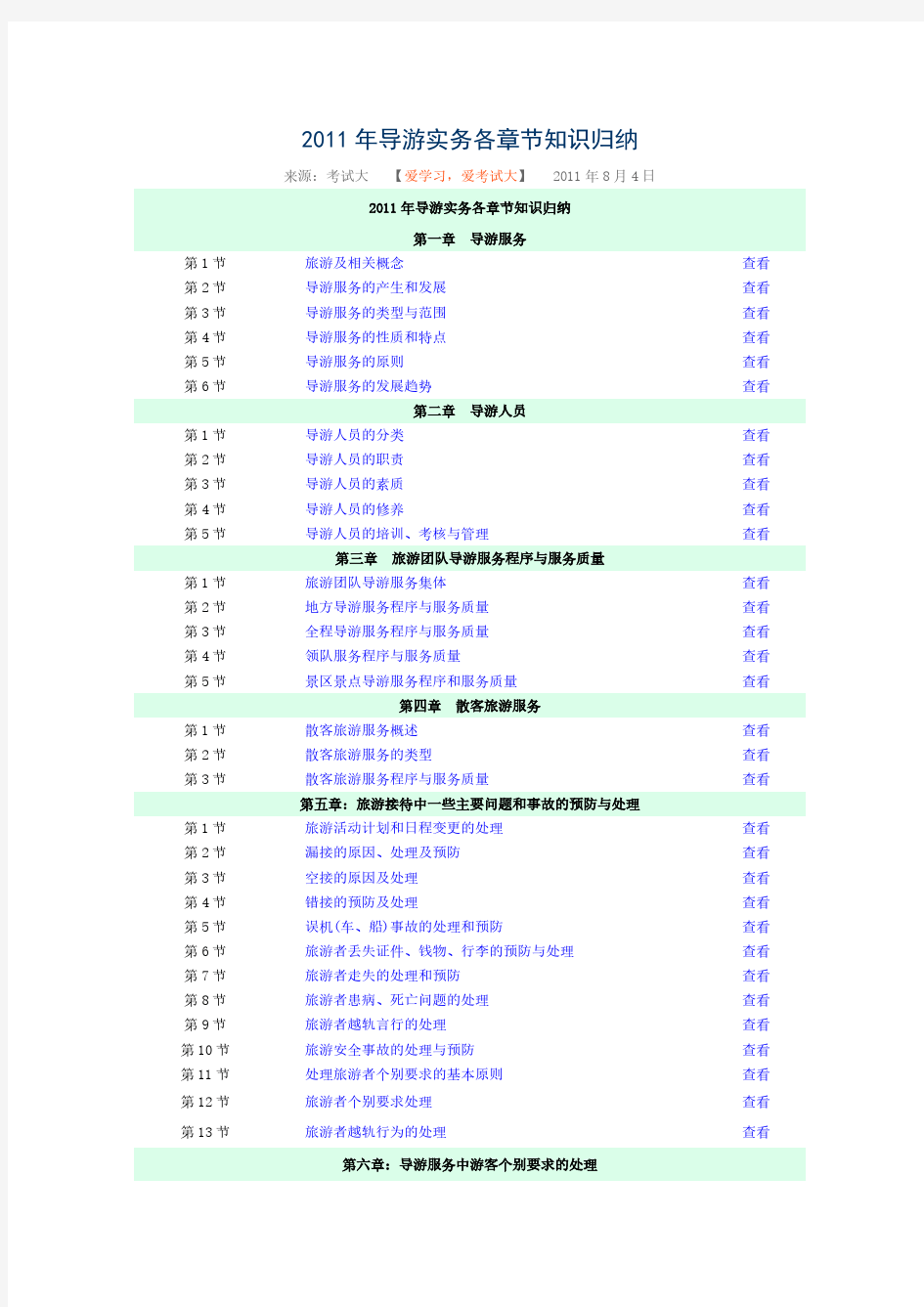 导游实务各章知识要点-推荐下载