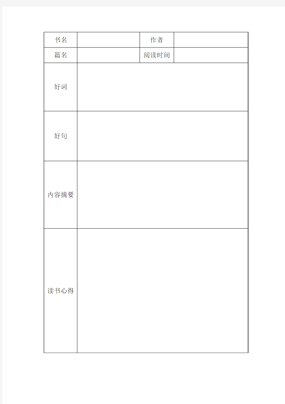 小学生读书笔记格式