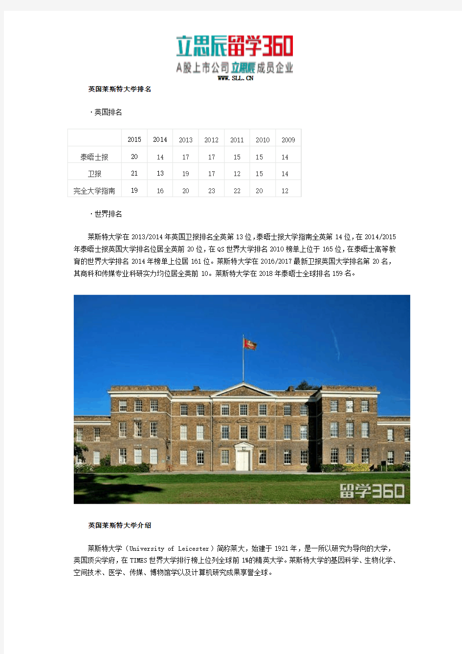 英国莱斯特大学排名