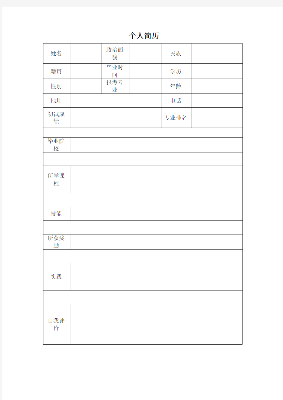 联系导师的简历以及成绩表格