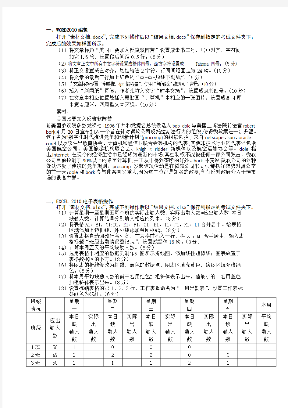 OFFICE2010综合上机(实训)操作题