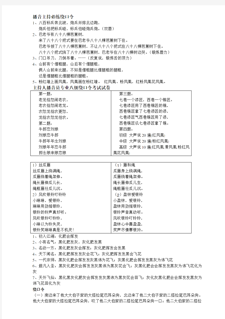 播音主持必练绕口令