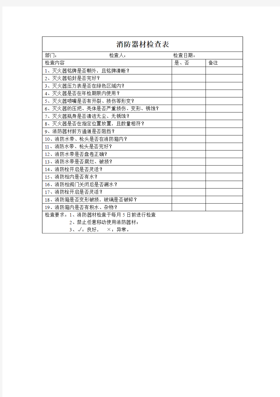 消防器材定期检查表