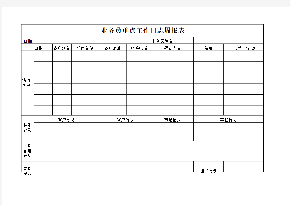 业务员工作日志周报表模板