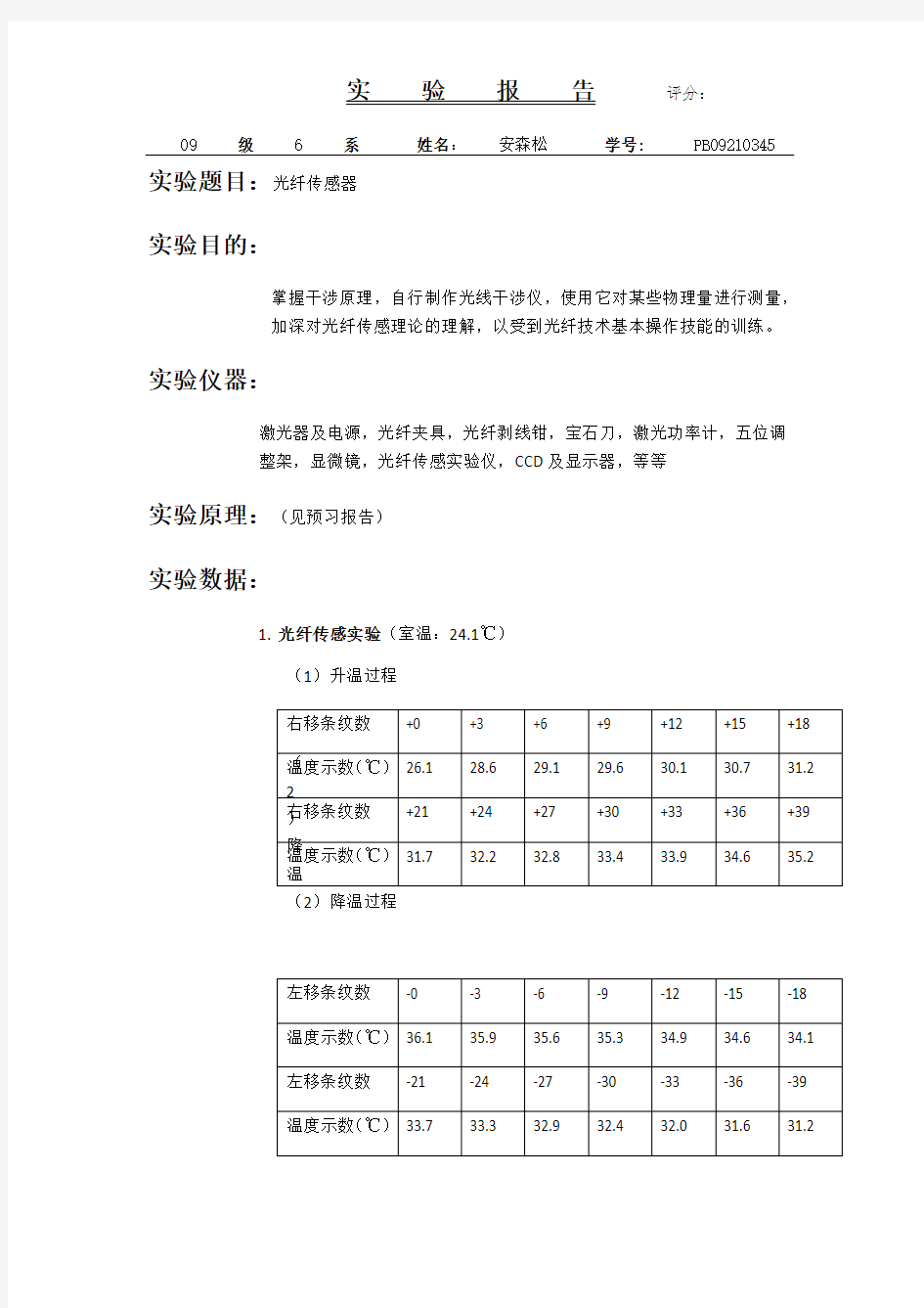 光纤传感器实验报告