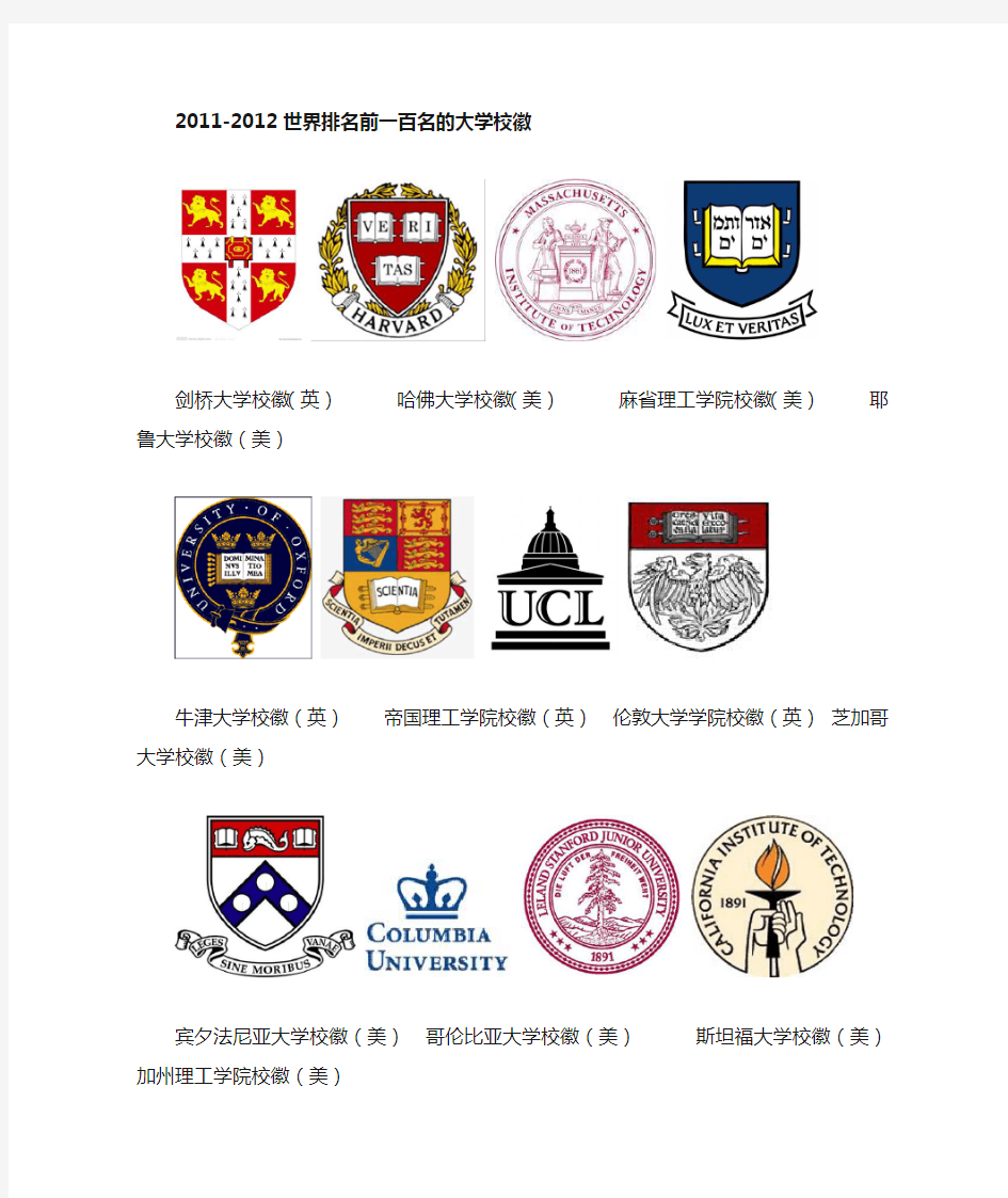 世界排名前100的大学校徽