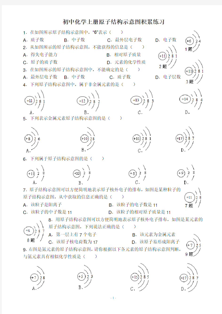 原子结构示意图经典例题