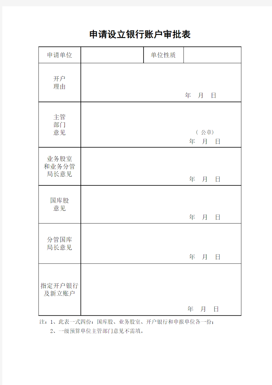 申请开户银行账户审批表