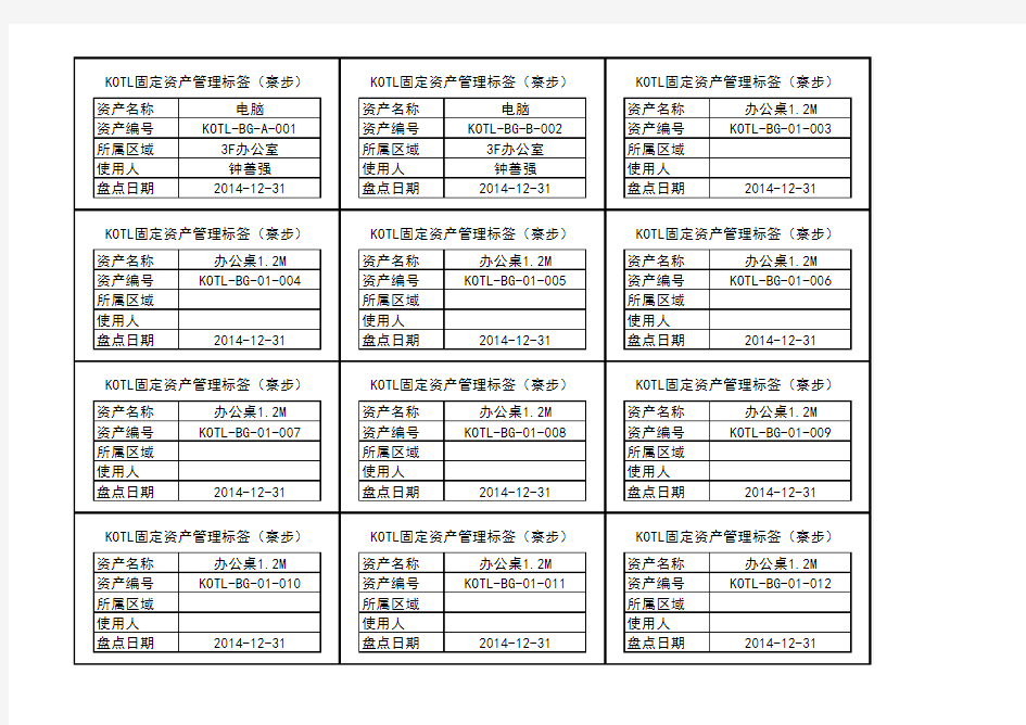 固定资产标签格式