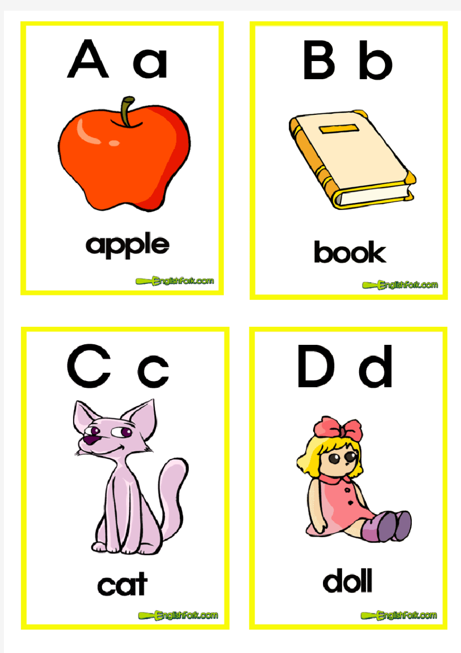小学英语字母卡片(图片)带简单单词