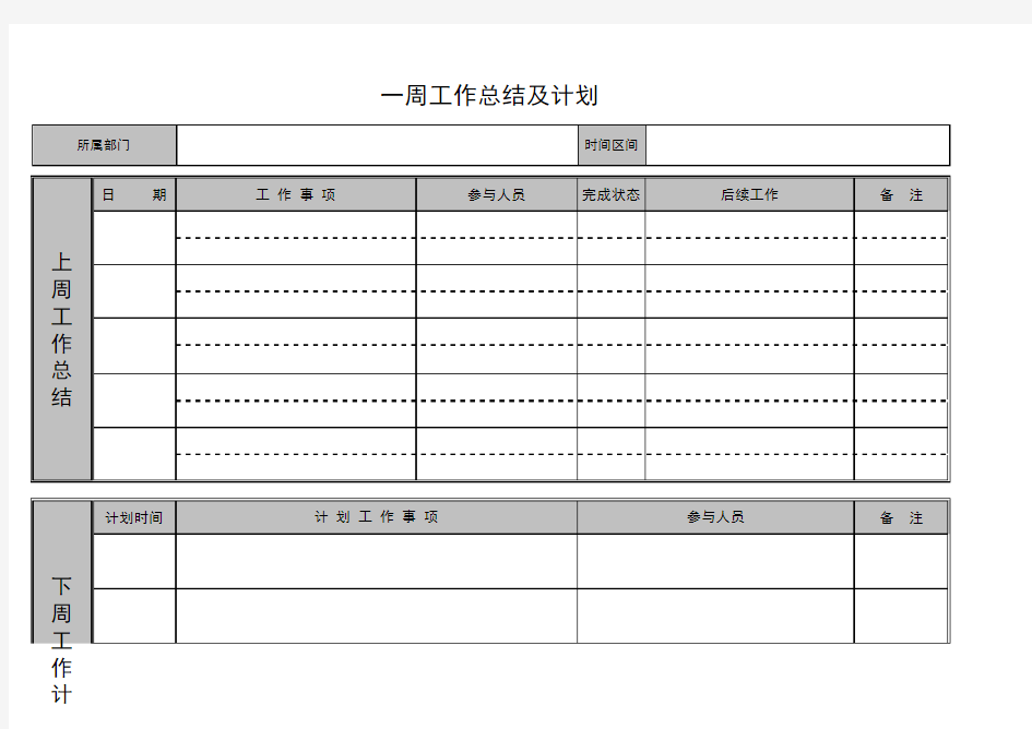 一周工作总结及计划-表格模版