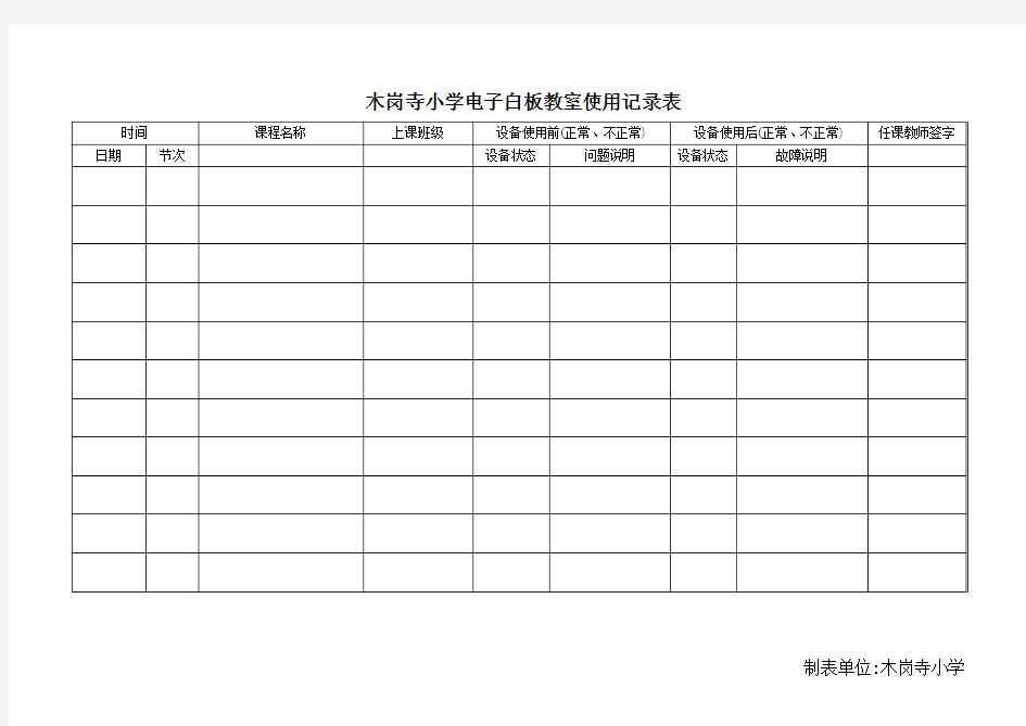 电子白板教室使用情况登记表