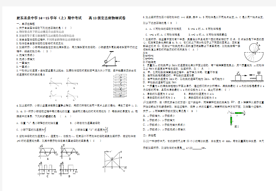 肥东圣泉中学14—15学年(上)期中考试    高13级宏志班物理试卷