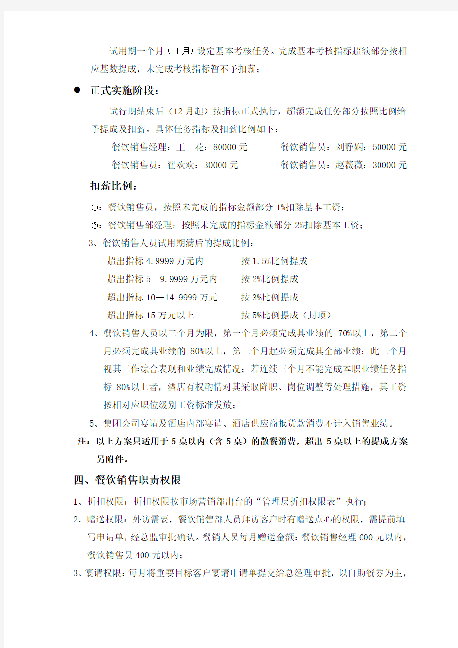 MEMO--关于餐饮销售业绩提成方案的建议