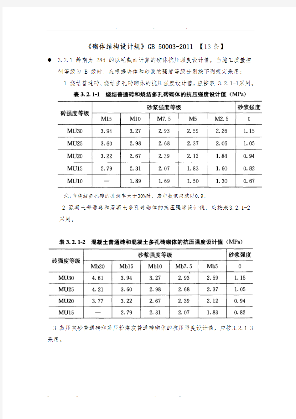 GB5000320砌体结构设计规范标准