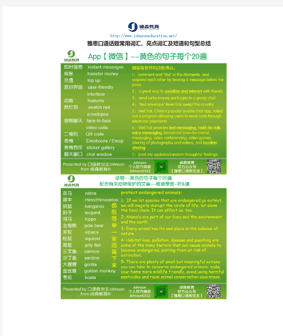 雅思口语常用词汇、亮点词汇、短语及句型总结