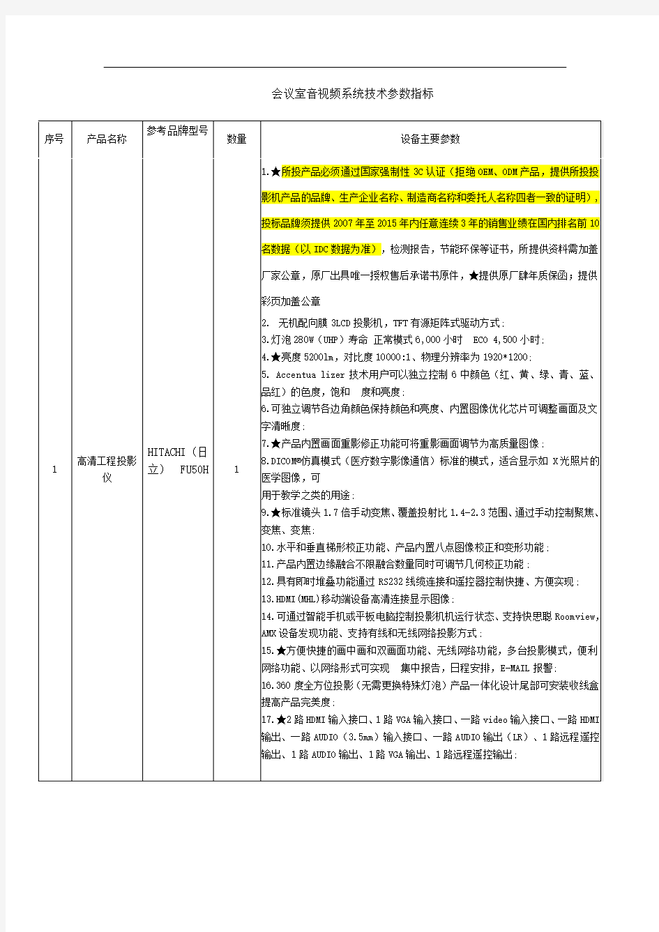 会议室音视频系统技术参数指标