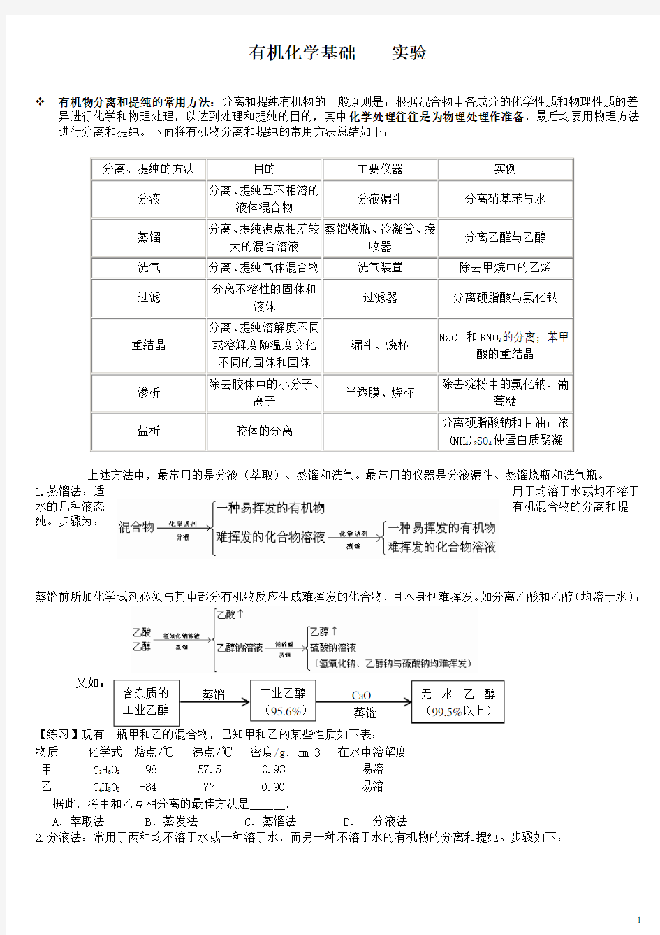 有机化学实验操作及练习题